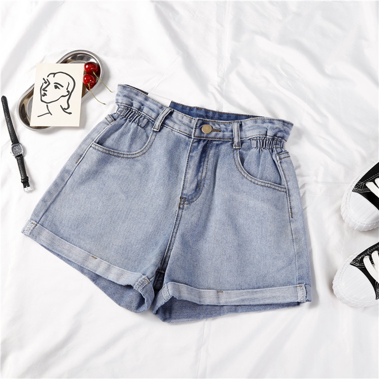 Quần short denim ống rộng lưng cao thời trang mùa hè Hàn Quốc cho nữ