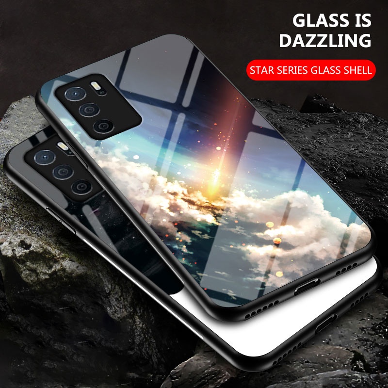 Ready Stock casing OPPO A16 Star Space Gradient Tempered Glass Phone Case Shockproof hard protective