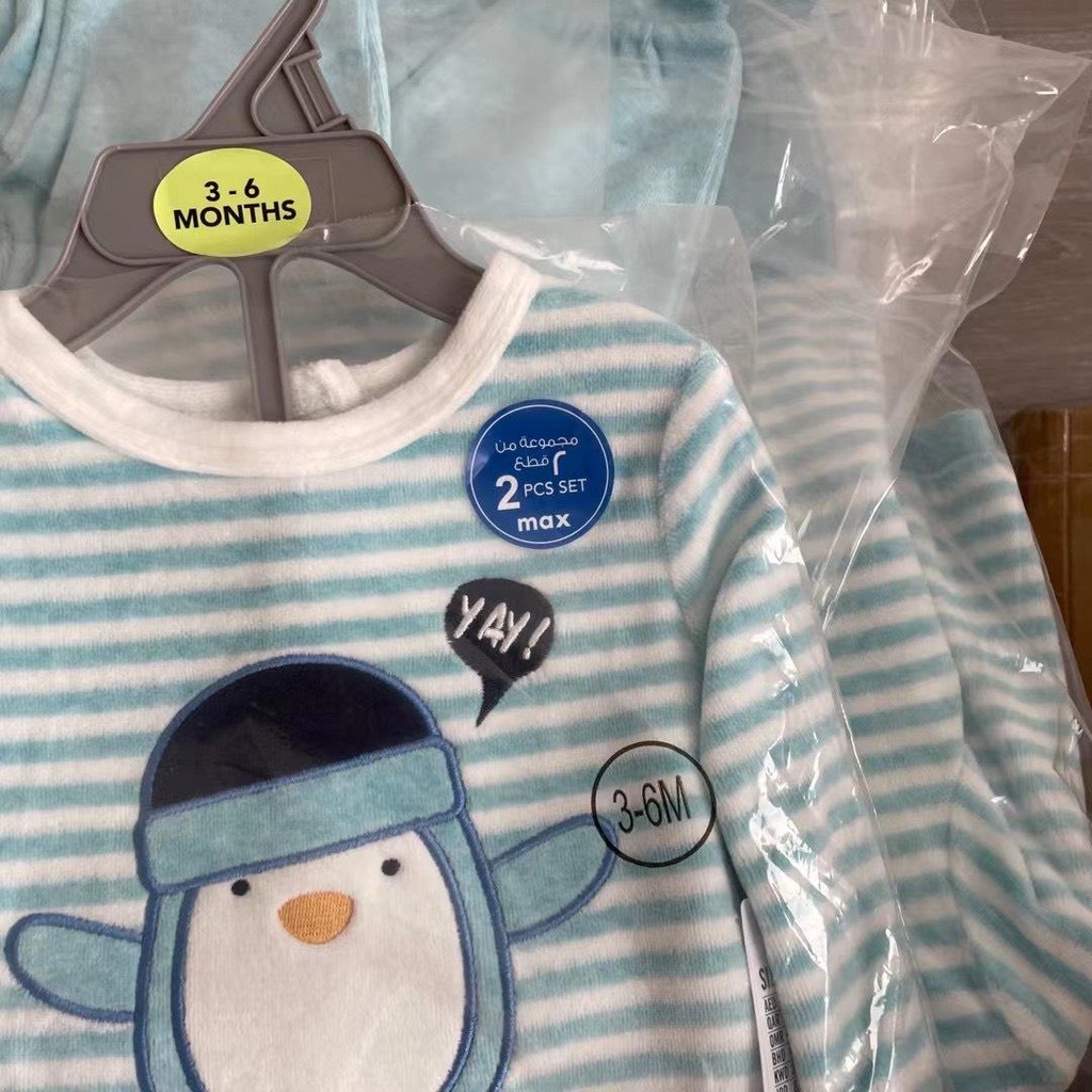 Bộ nỉ băng lông bé trai hình chim cánh cụt hàng dư hịn của MAX cho bé từ 3 - 18m