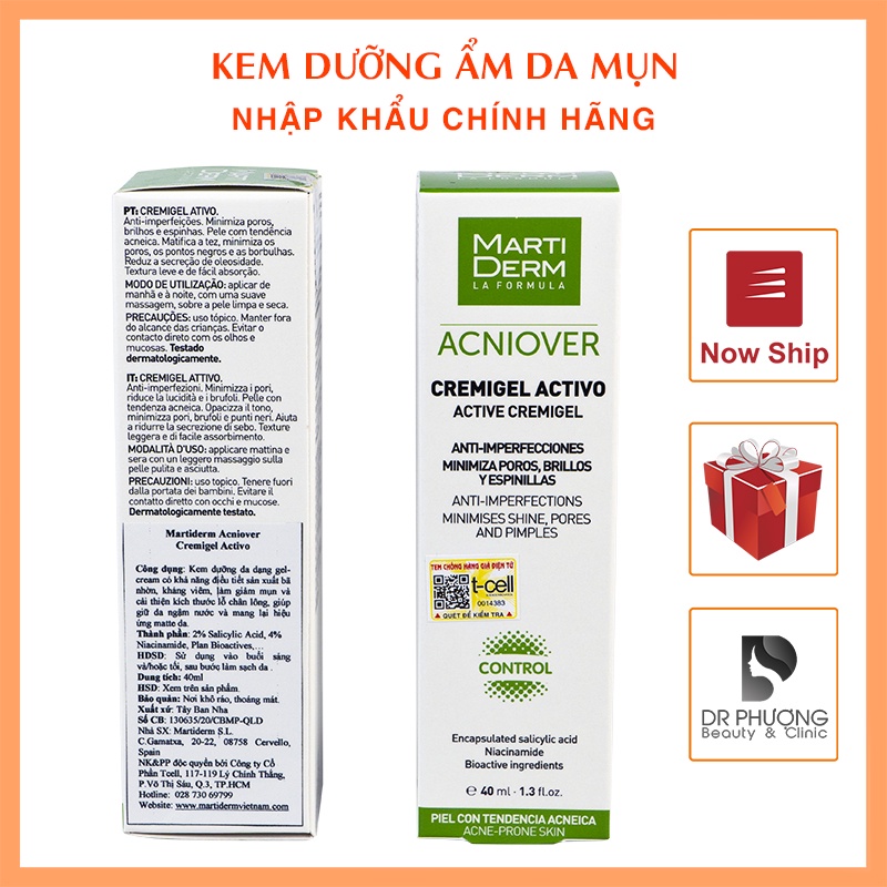 [CHÍNH HÃNG] Kem Dưỡng Giảm Nhờn, Mụn &amp; Se Lỗ Chân Lông - MartiDerm Acniover Active Cream 40ml