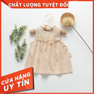 [CAM KẾT CHẤT LƯỢNG] Đầm (áo váy) đai nơ cotton hữu cơ cao cấp xuất khẩu cho bé gái mùa hè
