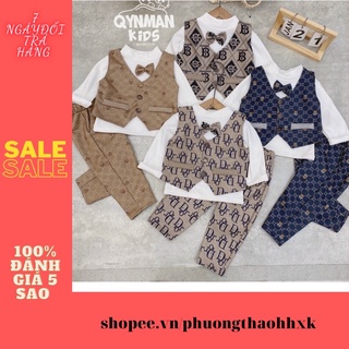 Rẻ vô địch set gile 3 chi tiết áo gile + quần + áo nỉ trắng cho bé trai