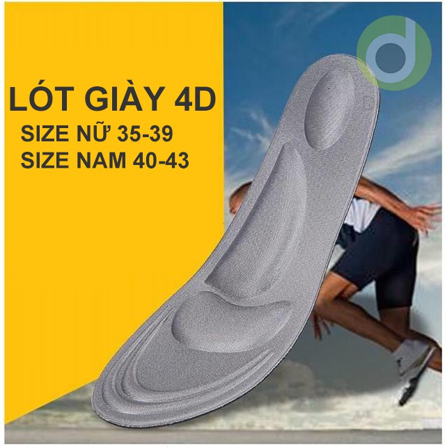 Lót giày nam nữ 4D chống thốn gót giảm mỏi gang bàn chân dùng mang giày tây, giày thể thao sneaker nam PK36