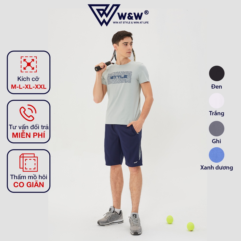 Quần Short Nam W&W Dáng Thể Thao Thiết Kế Lưng Chun Co Giãn, Logo Độc Đáo, Tinh Tế, Vải Thoáng Nhẹ, Form Chuẩn WSH44