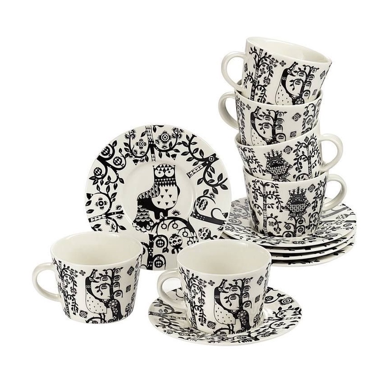 Tách sứ uống trà Taika Iittala 200ml Phần Lan, họa tiết Bắc Âu đen