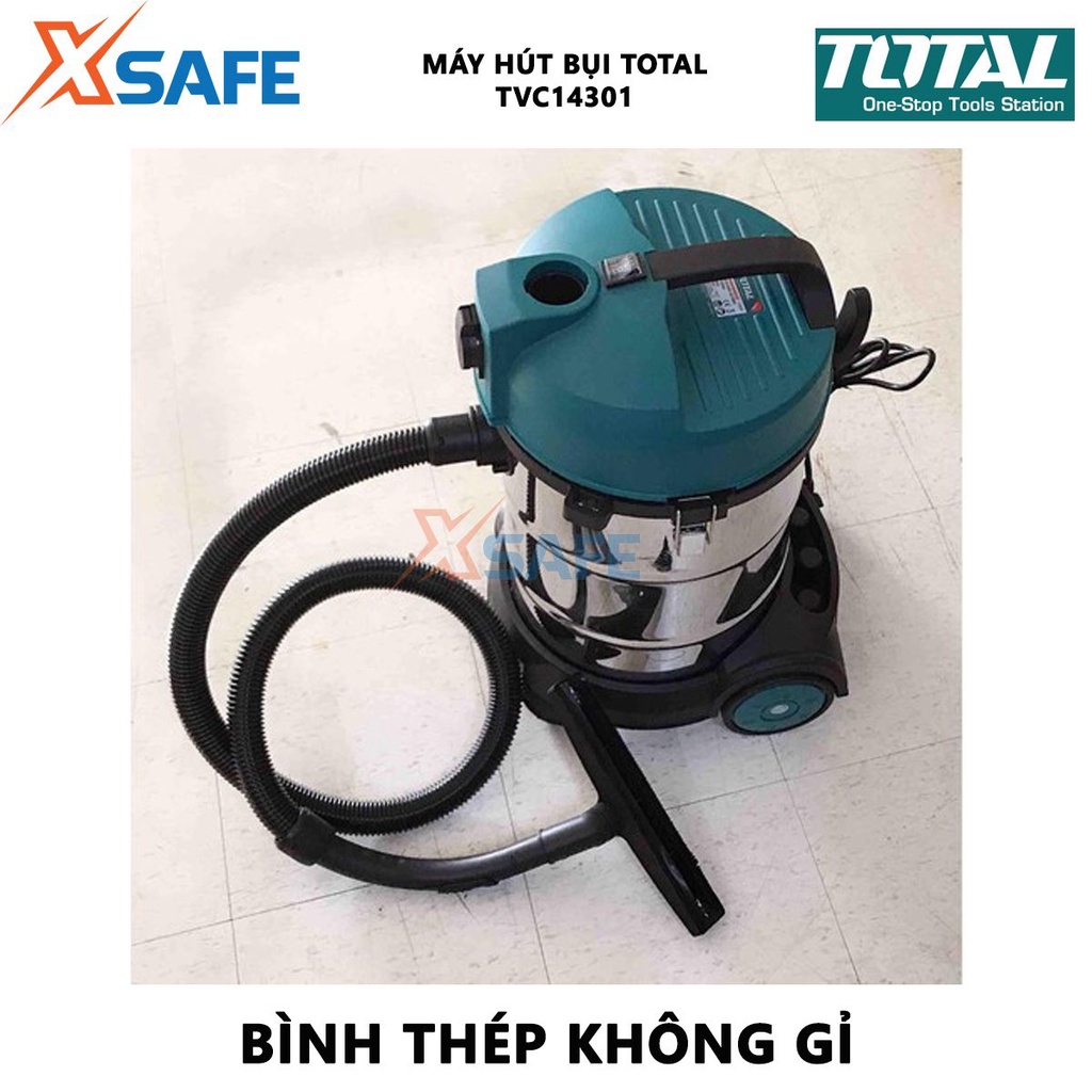 Máy hút bụi TOTAL TVC14301 1400W hút bụi khô và ướt, dung tích 30L, bình chứa thép không gỉ, dây cáp nguồn 2.3m - XSAFE