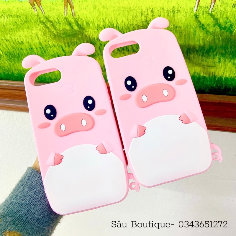 Ốp lưng iphone silicon thú leo hình heo đội mũ 7pl/8pl