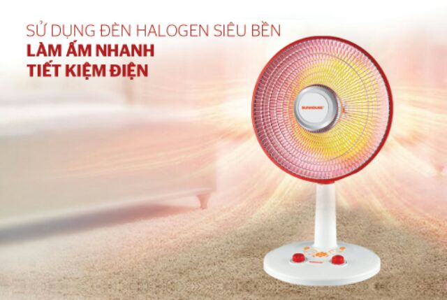 Quạt sưởi halogen Sunhouse SHD7005 công suất 800W diện tích sưởi 5-15m2 + tặng dao làm bếp màu đen
