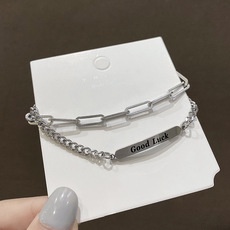Vòng Tay Hai Lớp Khắc Chữ Goodluck Thời Trang Hàn Quốc Cho Nữ