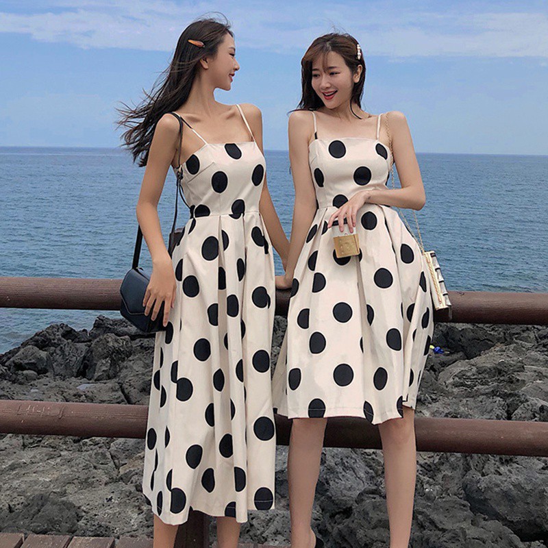 Đầm Hai Dây Chấm Bi Xinh Xắn Dành Cho Nữ