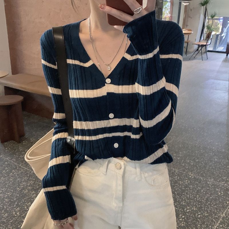 [ ÁO CARDIGAN ] ÁO CARDIGAN SỌC LEN MỎNG DÀI TAY DỆT KIM, KHUY CÀI CỔ CHỮ V PHONG CÁCH HÀN QUỐC SỊN SÒ THU ĐÔNG 2021