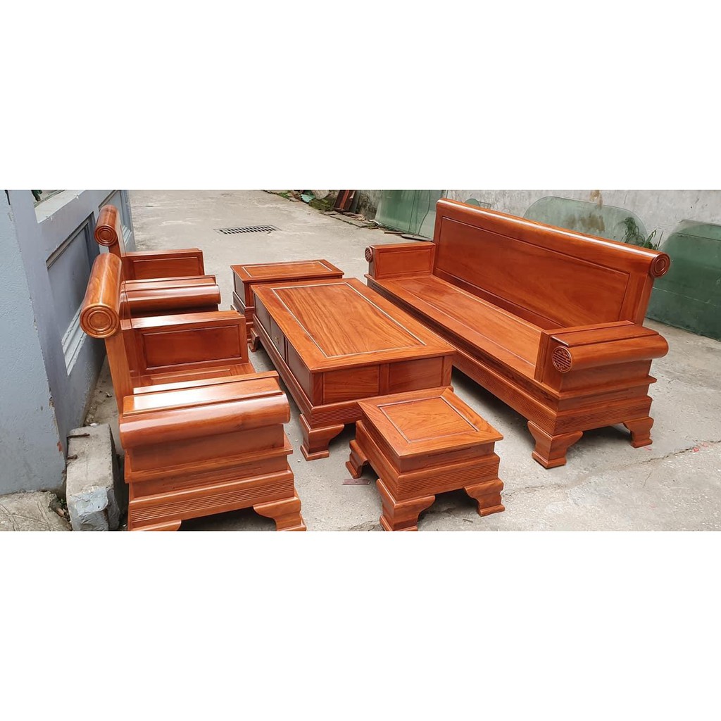 Bộ bàn ghế giả cổ kiểu pháo gỗ gõ đỏ