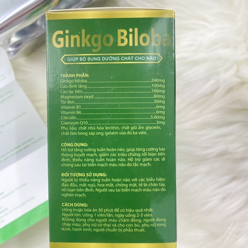 BỔ NÃO GINKGO BILOBA EXTRA 240mg hộp 100viên-Hỗ trợ tăng cường tuần hoàn não, lưu thông huyết mạch, hoạt huyết dưỡng não