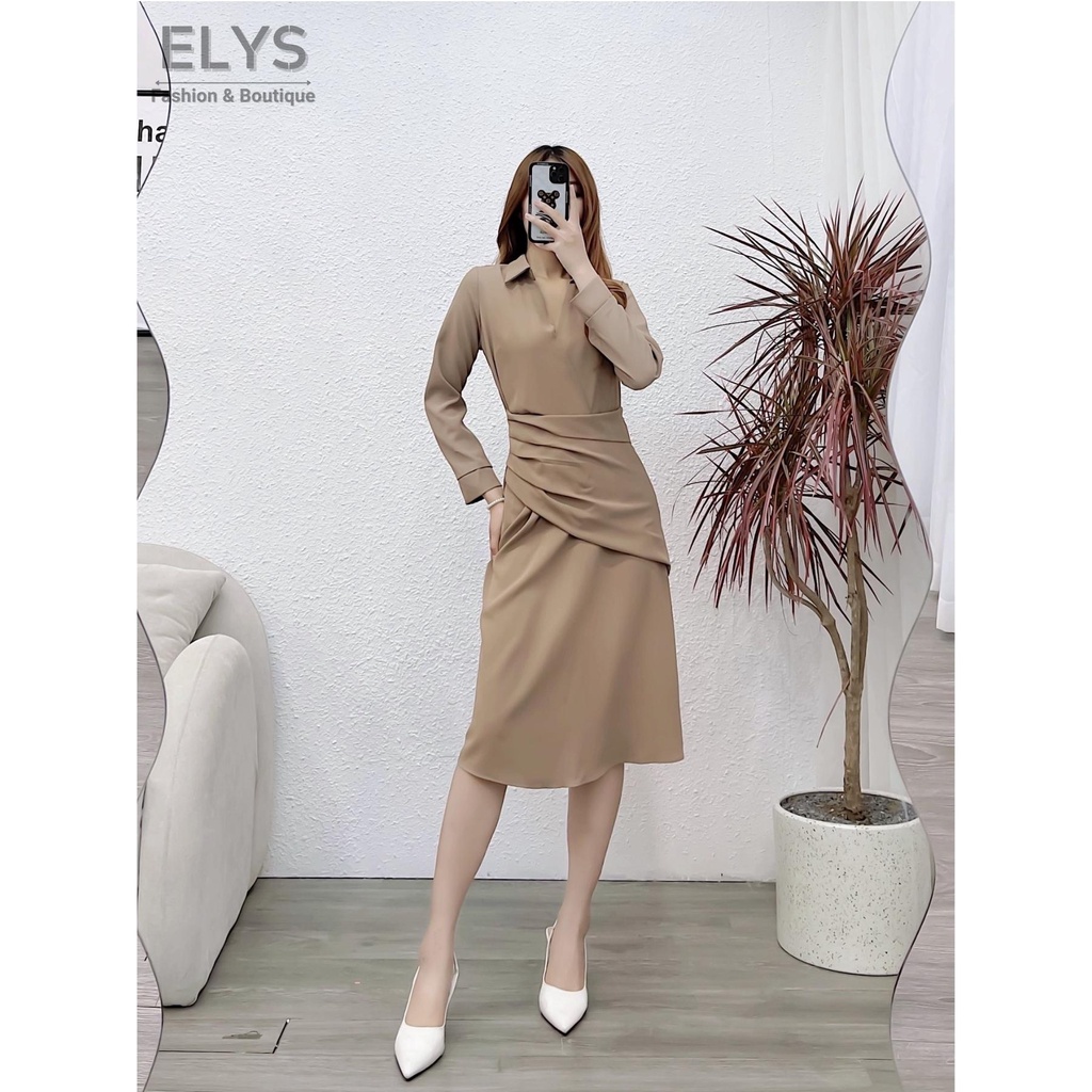 Váy Đầm Công Sở Dáng Suông ELYS Chất Trượt Cao Cấp Thiết Kế Đai Xếp Ly Eo LY009