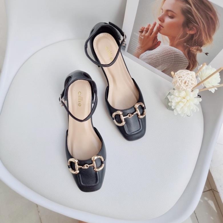 Giày cao gót nữ quai ngang bít mũi bọc hậu phối khóa thời trang trendy gót vuông cao 4cm đi tiệc đi làm Cillie 1071 KX
