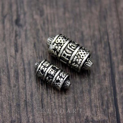 Charm Bạc 925 Khắc Lục Tự Chú Om Mani Padme Hum - Dạng Ống Trụ Nhọn, Phối Vòng Tay, Chuỗi Hạt, Trang Sức