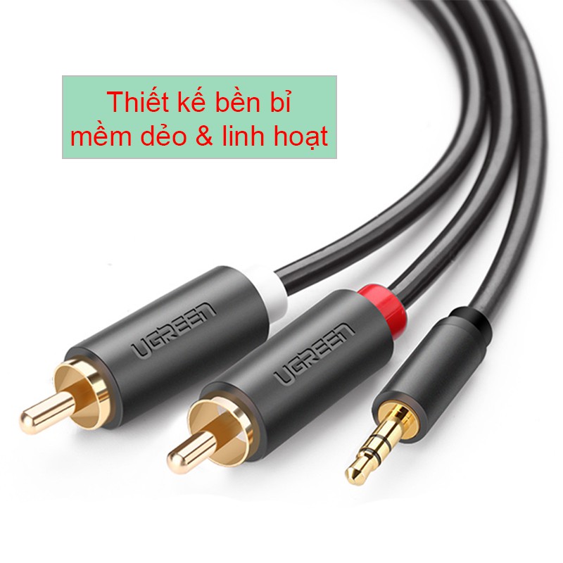 Dây cáp audio 3.5mm ra 2 đầu AV RCA bông sen OFC 4N gold 24K  0.5 mét đến 10 mét Ugreen AV102