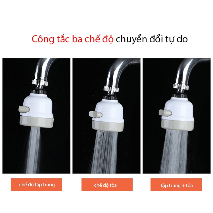 Đầu Vòi Nối Rửa Chén Bát Tăng Áp - 3 Chế Độ Phun - Xoay 360 Độ