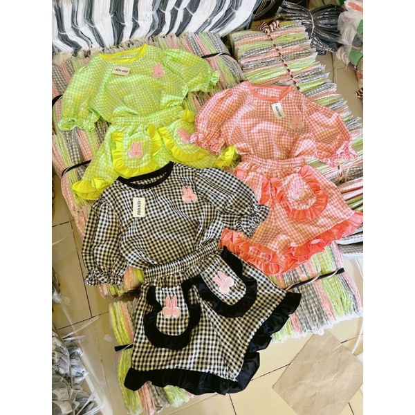 Set bộ caro quần đùi túi đắp ( kèm ảnh thật trãi sàn)
