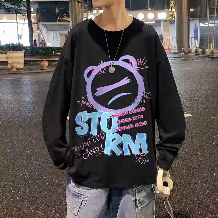 Áo Thun Tay Dài Dáng Rộng In Họa Tiết Hoạt Hình Phong Cách Nhật Bản Thời Trang Cho Nam Và Nữ size M-5XL