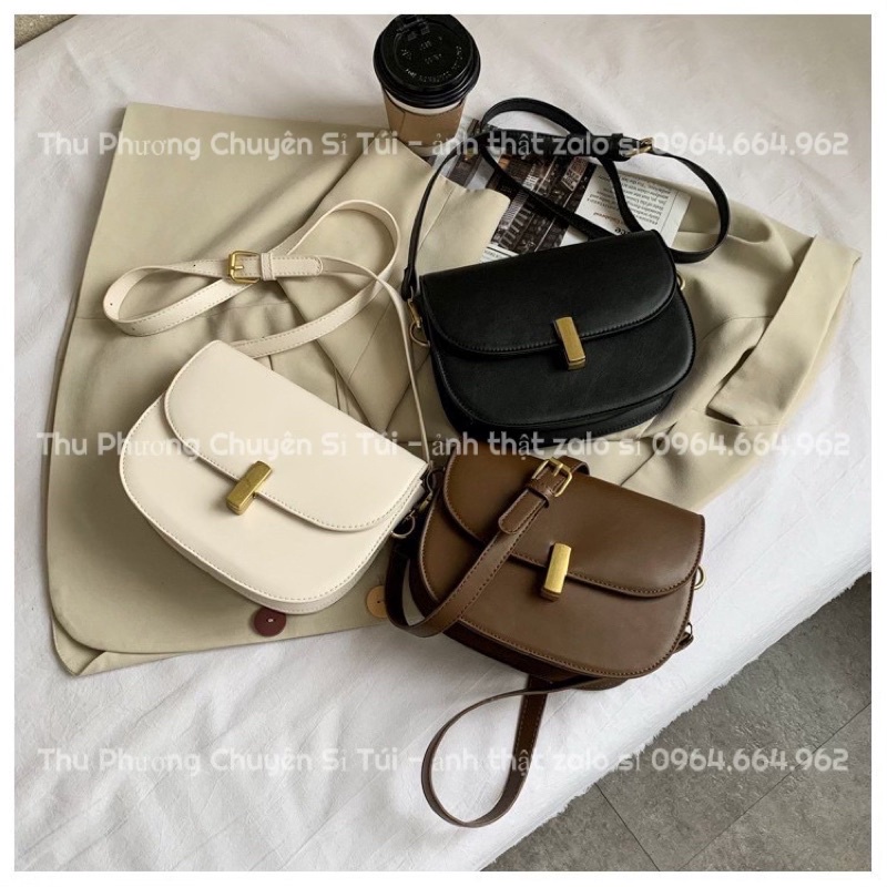 Túi đeo chéo nữ chất da trơn mềm khóa xoay phong cách hàn quốc đơn giản