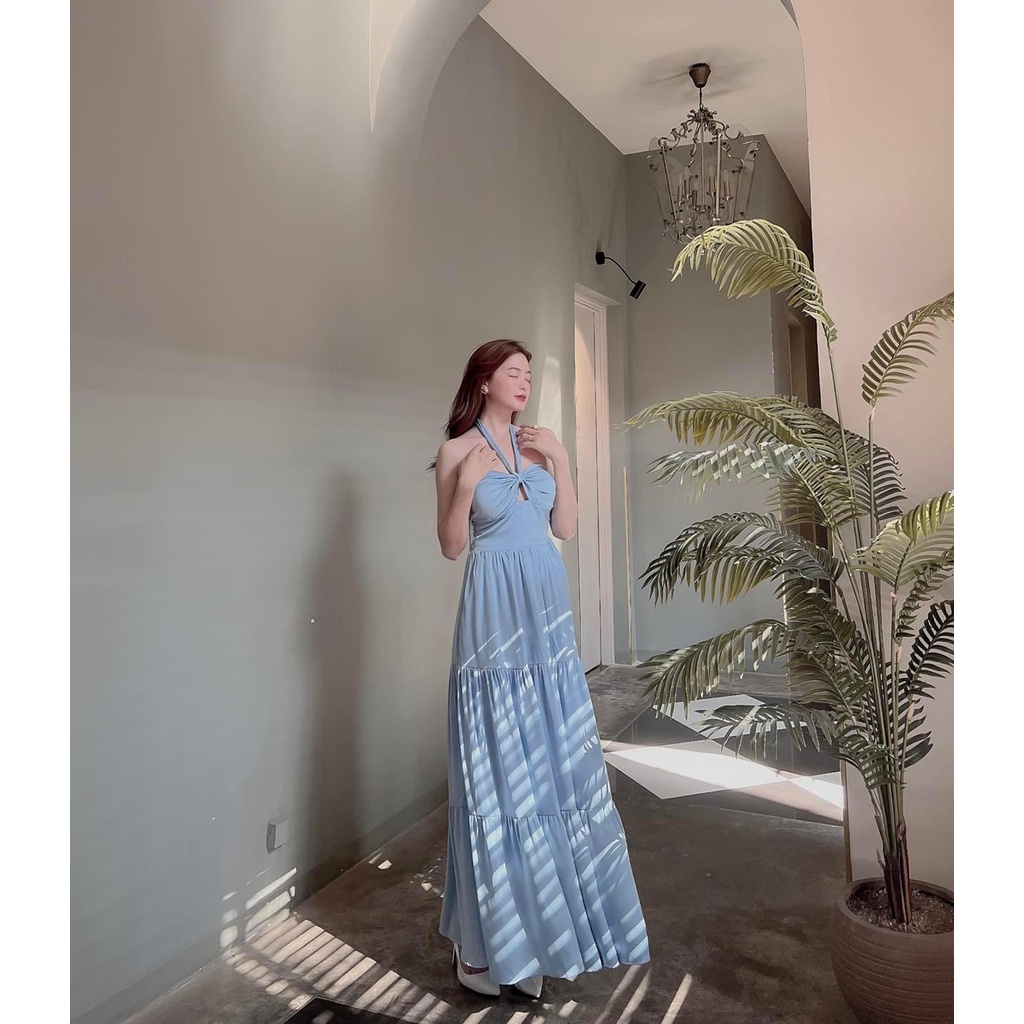 [Ảnh thật] Đầm maxi dây yếm khoét ngực lai bèo