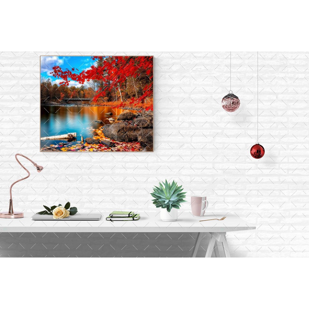 Tranh sơn dầu số hoá đã căn khung 40x50 cm KZPH9369 Rừng lá phong