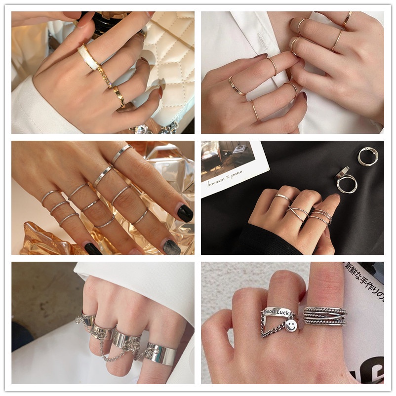 Set 50 Nhẫn Đeo Tay Kim Loại Phong Cách Hàn Quốc Cho Nữ