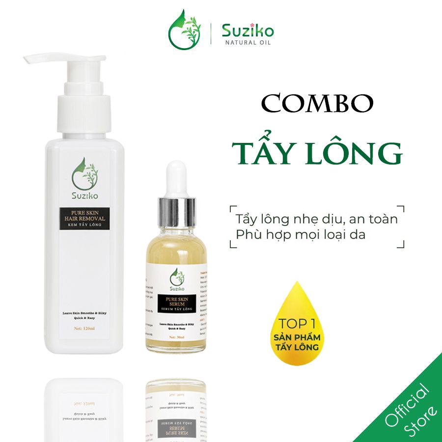 Combo Kem tẩy lông và serum ức chế mọc lông dùng cho Chân, Tay, Nách, Ngực, Bụng, Body tại nhà SUZIKO