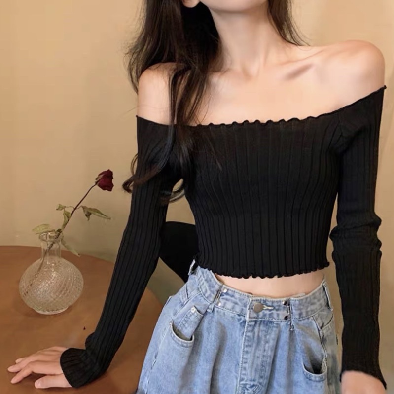 Áo trễ vai len tay dài
