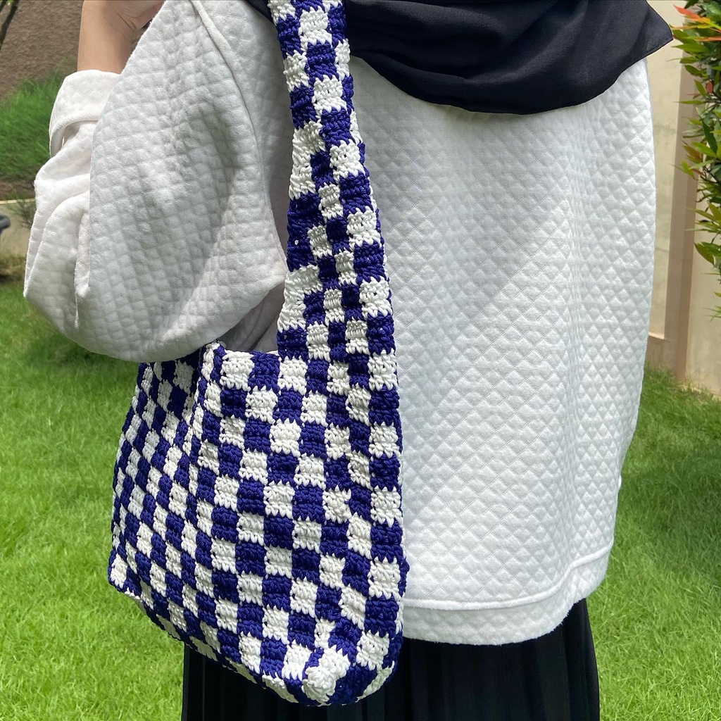 Túi len caro 2 màu handmade - Checkered Handbag 2 size