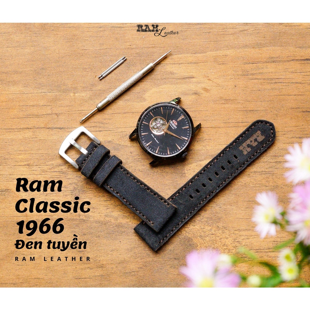 Dây Đồng Hồ Da Thật RAM Leather 1966 Da Bò Lộn Đen Bền Đẹp