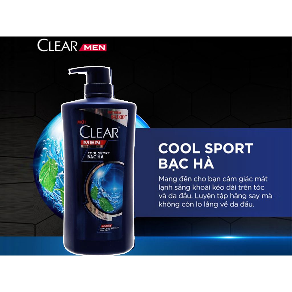 Dầu gội sạch gàu Clear Men Cool Sport bạc hà 630g