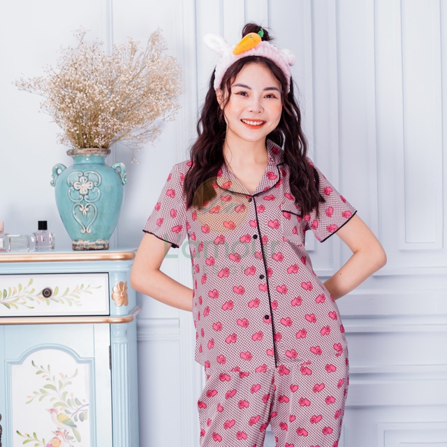 Bộ lụa hoạ tiết Tim Đôi - Lửng