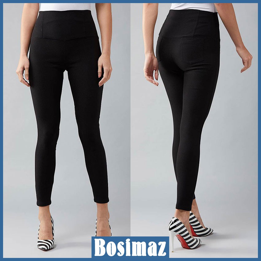 Quần Legging Nữ Bosimaz MS211 dài túi sau màu đen cao cấp, thun co giãn 4 chiều, vải đẹp dày, thoáng mát không xù lông.