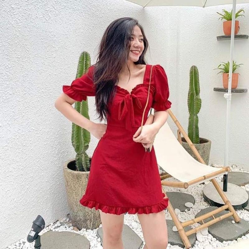 ĐẦM nơ ngực 3 màu đơn giản h45