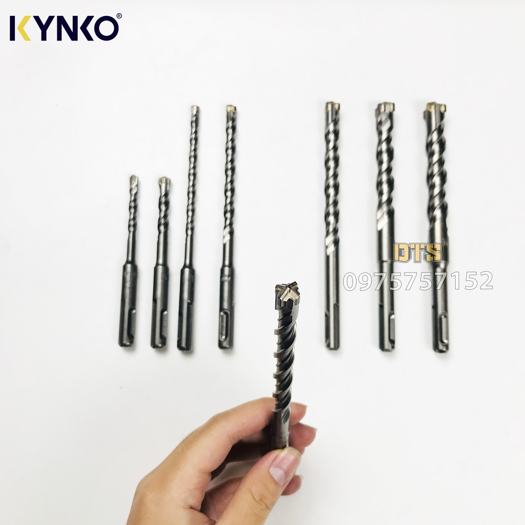 Mũi khoan bê tông công nghiệp đầu chữ thập chân gài SDS Plus KYNKO, thép HSS độ cứng cao, đầu khoan định tâm chống rung