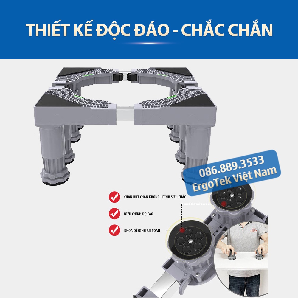#MG8T22CM / Chân Kệ Máy Giặt - Tủ lạnh ErgoTek 8 TRỤ 22 CM - Chân Máy Giặt Cao Cấp - Điều Chỉnh Kích Thước - Độ Cao