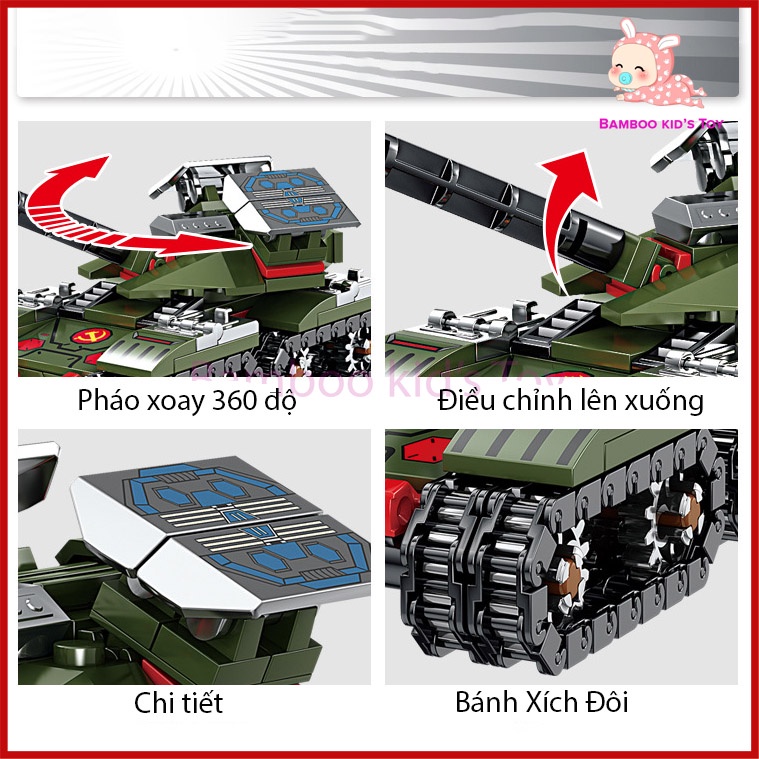 Bộ đồ chơi xếp hình Xe Tăng, bộ đồ chơi lắp ráp xếp hình Xe Tăng chiến đấu
