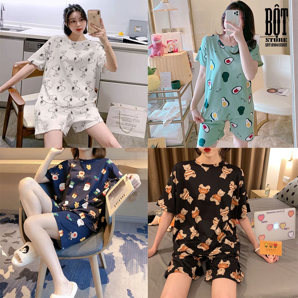 Bộ đồ ngủ thun cotton cộc tay cho nữ chất mát mặc ngủ hoặc đi chơi mùa hè DN09