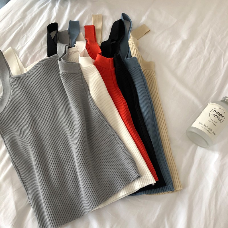 NUZIRO  Áo hai dây dệt kim dáng ôm kiểu dáng thời trang dành cho nữ