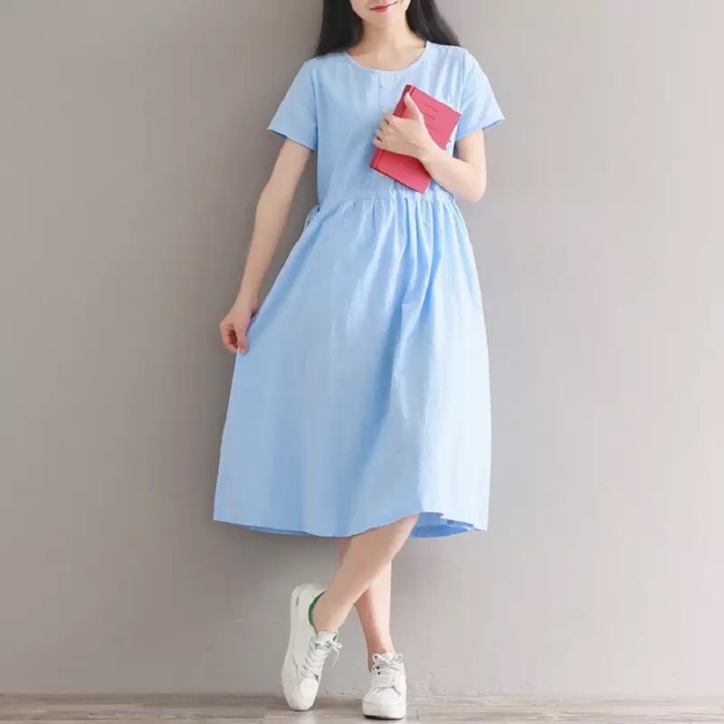 ĐẦM CỔ TRÒN NÚT THẮT EO