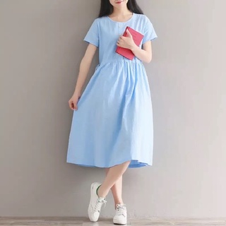 Đầm cổ tròn nút thắt eo