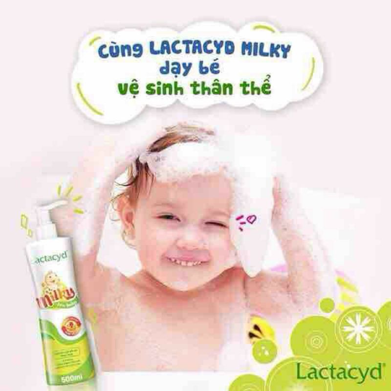 Lactacyd milky sữa tắm an toàn cho bé, điều trị rôm sảy mụn nhọt (chai 500ml)