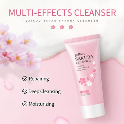 Sữa Rửa Mặt Laikou Tinh Chất Hoa Anh Đào Kiềm Dầu Loại Bỏ Mụn Đầu Đen Se Khít Lỗ Chân Lông Nội địa Trung