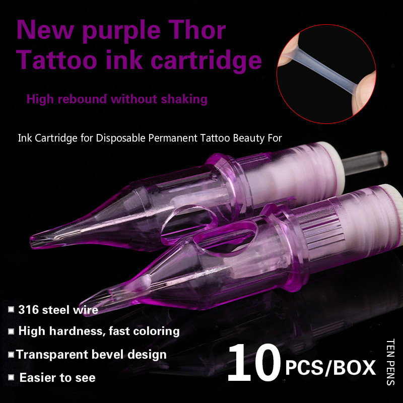 10PCS/BOX （RL/RS/RM/M1） New purple Ink Cartridge for Disposable Permanent Tattoo Beauty for Tattoo Rotary machine