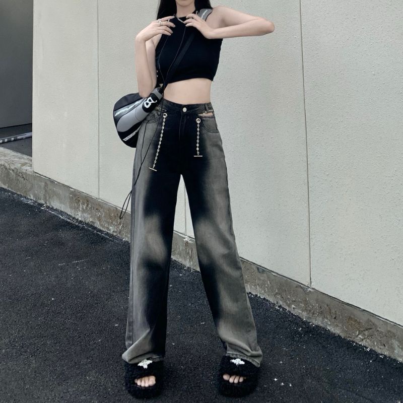 Quần bò jeans ống rộng xuông loang đen trắng cá tính unisex