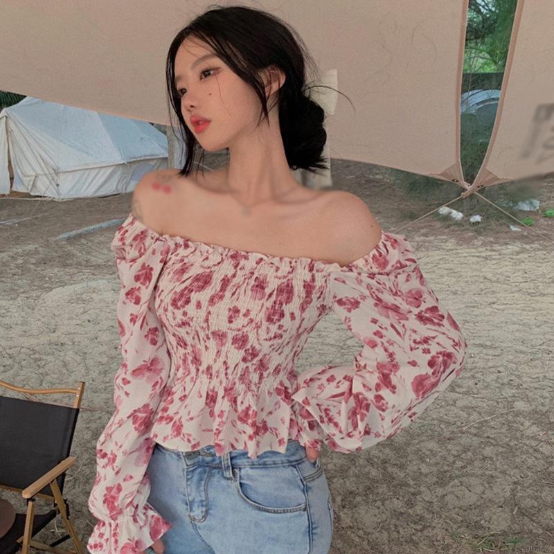 Áo Sơ Mi Chiffon Tay Dài Cổ Vuông In Họa Tiết Hoa Phong Cách Hàn Quốc Cho Nữ