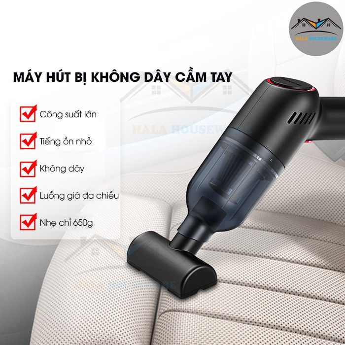 Máy hút bụi cầm tay không dây mini , hút bụi ô tô, sofa, giường, tủ lực hút mạnh 9000PA, hút liên tục 30phút