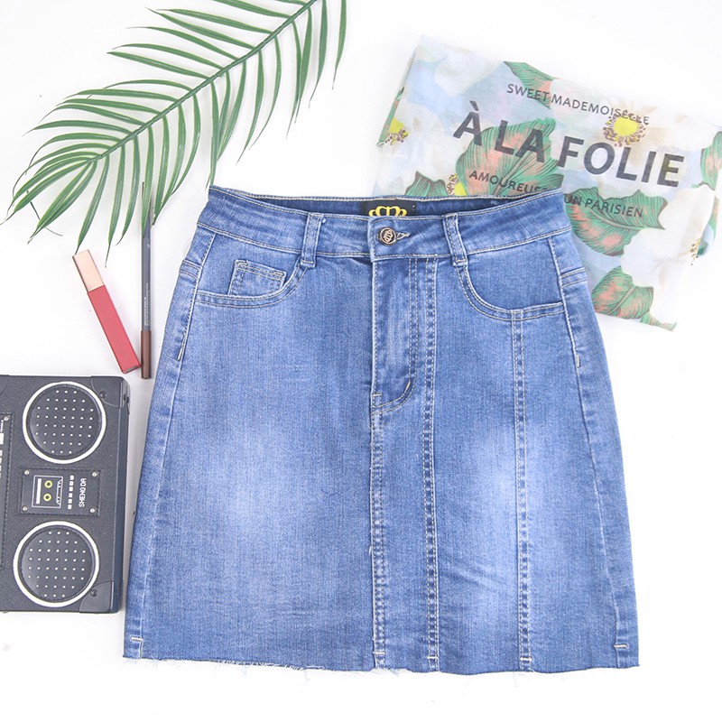 Chân váy ngắn, Váy Jean ngắn dự tiệc màu xanh, Chất jean mềm mại